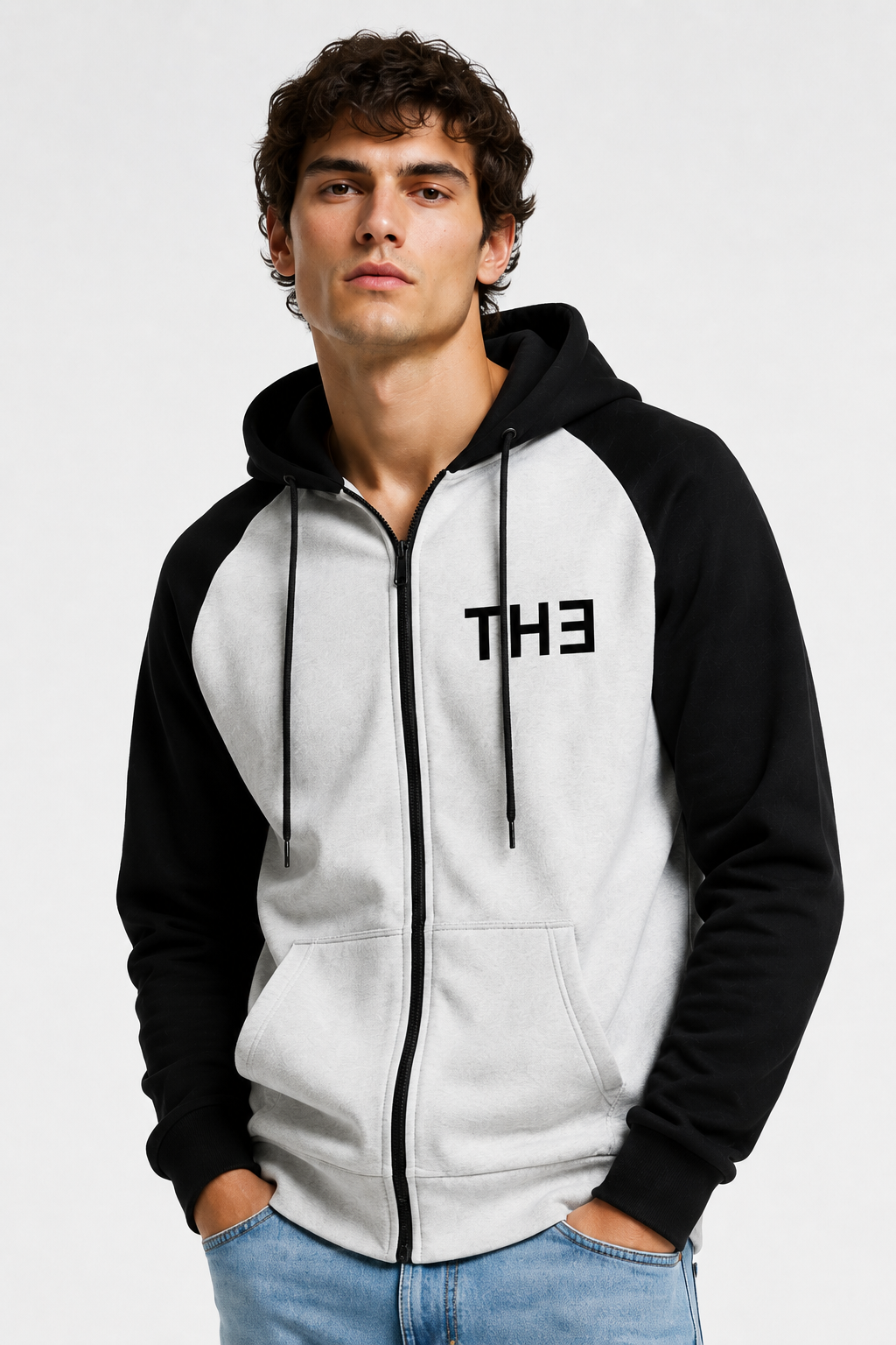 TH313 DESIGN Casual Contrast Zip Street Hoodie